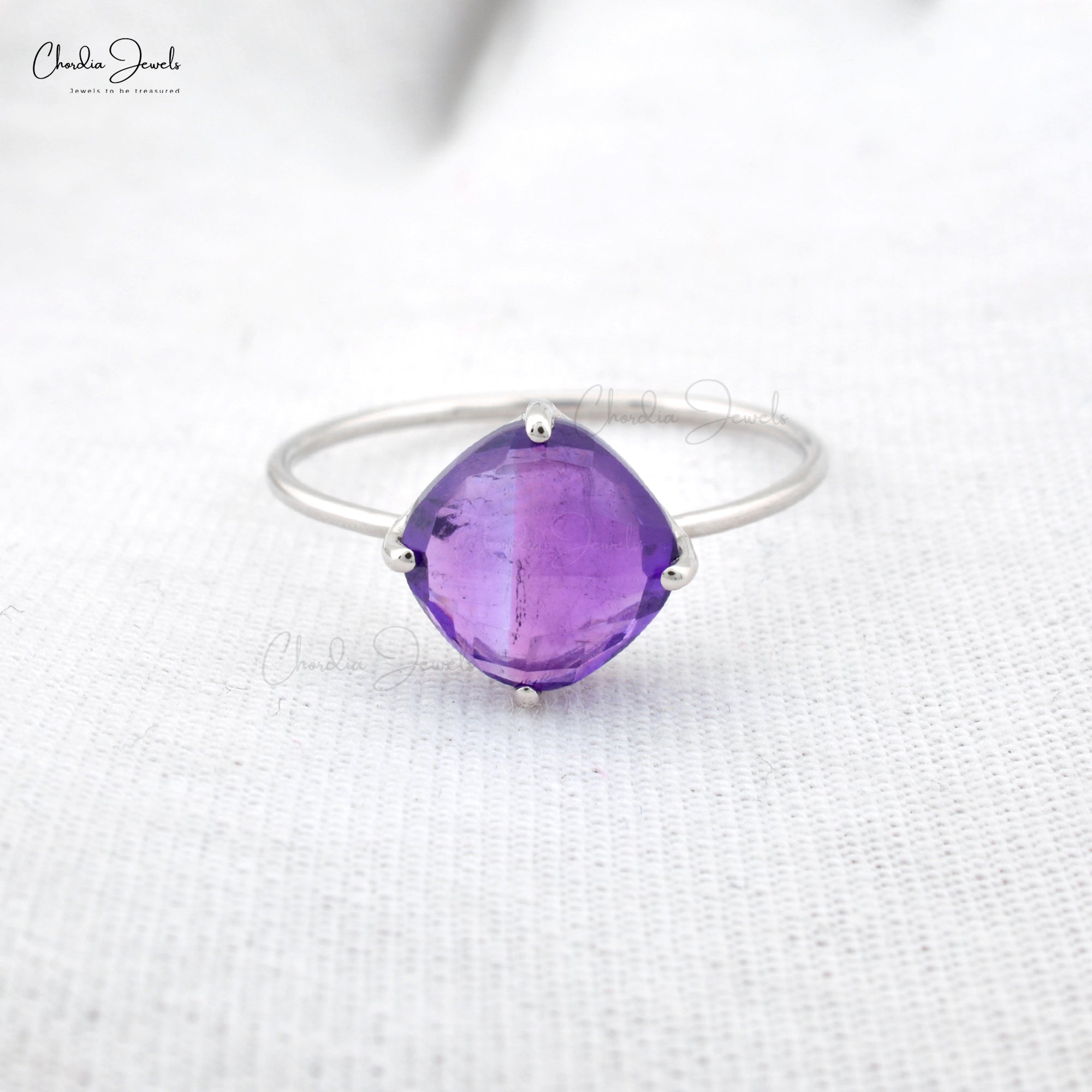 Natural 2.4ct Amethyst Gemstone Promise Ring 14k Solid Gold Solitaire Ring For Wedding Gift