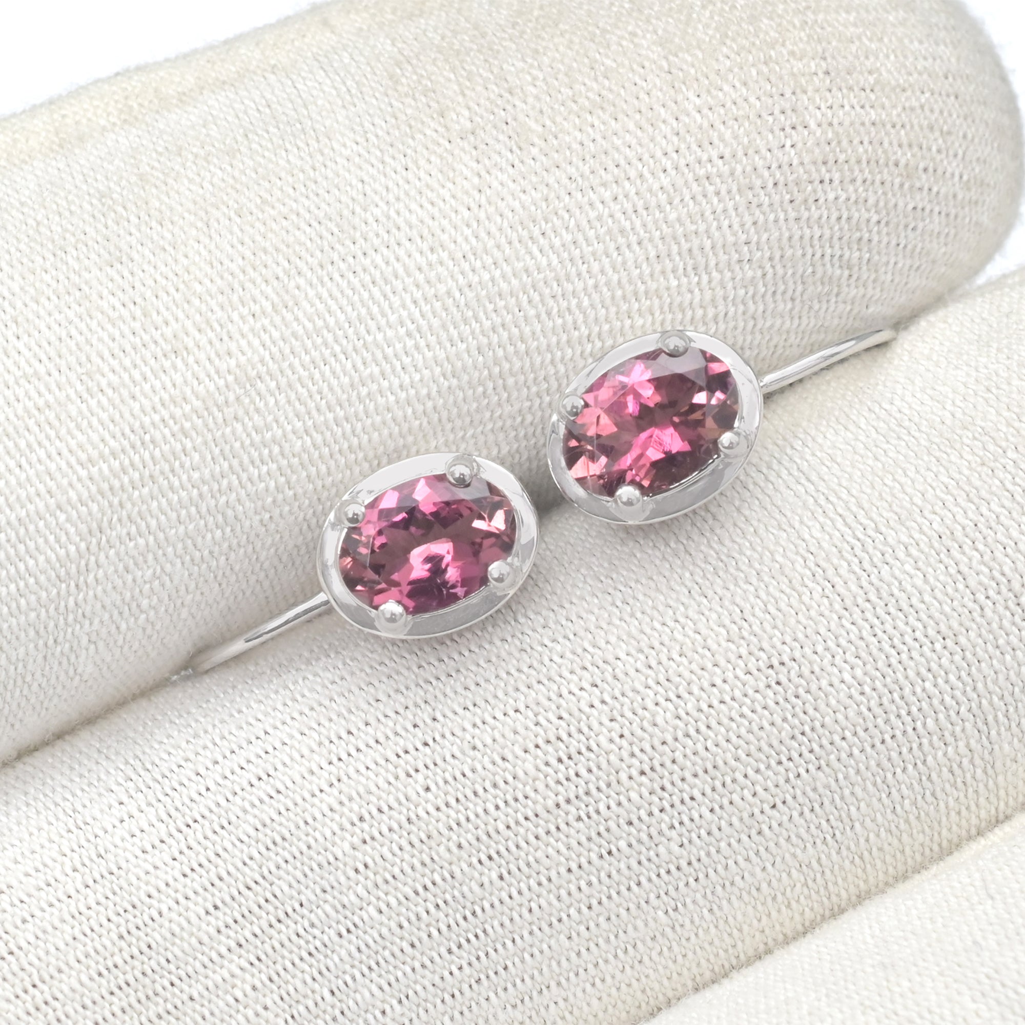 Gemstone Lever Back Earrings In 14k White Gold Pink Tourmaline 1.4 Ct Oval Women Earrings