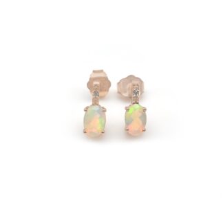 Natural Fire Opal Solitaire Earrings In 14k Solid Rose Gold Diamond Hallmarked Jewelry