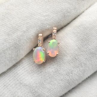 Natural Fire Opal Solitaire Earrings In 14k Solid Rose Gold Diamond Hallmarked Jewelry