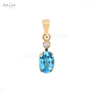 Solid 14k Gold Dual Stone Pendant With 2 Ct Swiss Blue Topaz And Diamond Wedding Necklace