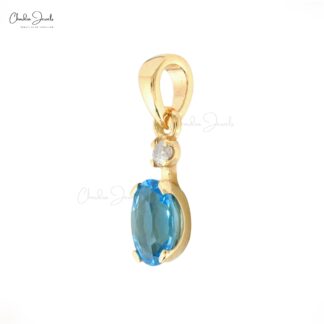 Solid 14k Gold Dual Stone Pendant With 2 Ct Swiss Blue Topaz And Diamond Wedding Necklace