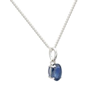 Oval Cut Solitaire Pendant With 7x5mm Blue Sapphire Prong Set In 14k White Gold Necklaces