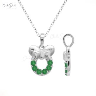 Mickey Mouse Style Pendant With 2mm Zambian Emerald Gemstone 14k Real Gold Kids Pendants