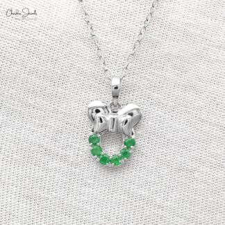 Mickey Mouse Style Pendant With 2mm Zambian Emerald Gemstone 14k Real Gold Kids Pendants