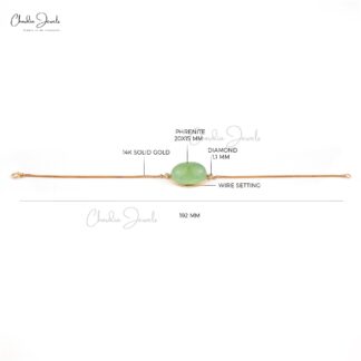 Oval Prehnite Chain Bracelet With G-H Diamond Accents In 14k Rose Gold Women Bracelets