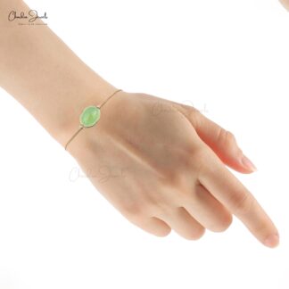 Oval Prehnite Chain Bracelet With G-H Diamond Accents In 14k Rose Gold Women Bracelets