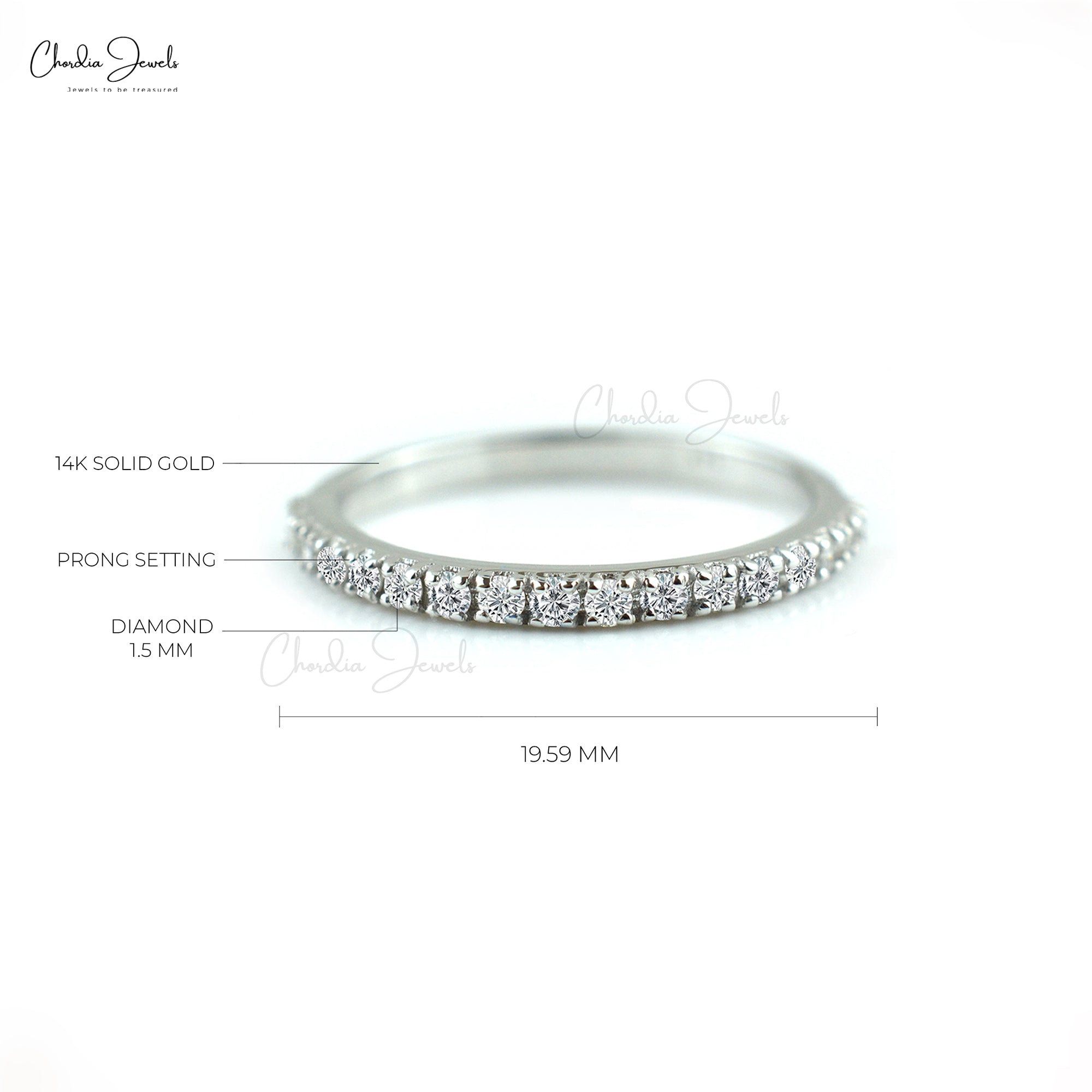 G-H Diamond Stackable Band in Real 14k White Gold Half Eternity Promise Ring