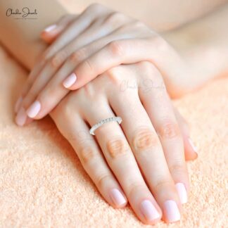 G-H Diamond Stackable Band in Real 14k White Gold Half Eternity Promise Ring