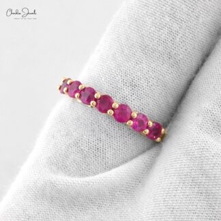 Half Eternity 7 Stone Band In 14k Yellow Gold Ruby 3mm Gemstone Stackable Ring Size US8