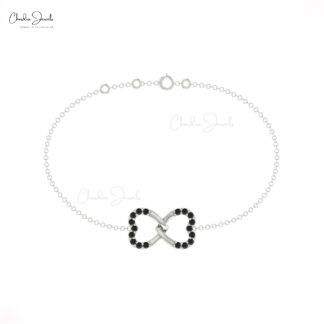 Infinity Heart Chain Bracelet In Pure 14k Gold Black Diamond 0.18 Ct Round Cut Bracelets