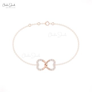 Delicate Double Heart Bracelet With 1.20mm White Diamond 14k Real Gold Arm Barcelets