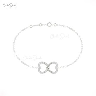 Delicate Double Heart Bracelet With 1.20mm White Diamond 14k Real Gold Arm Barcelets