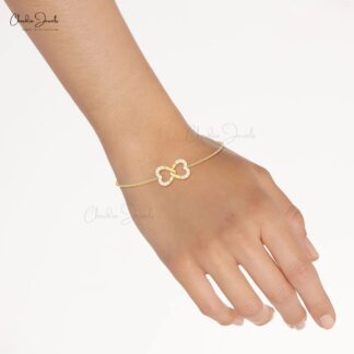 Delicate Double Heart Bracelet With 1.20mm White Diamond 14k Real Gold Arm Barcelets