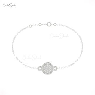Genuine White Diamond Disc Bracelet With 14k Real Gold Thin Chain Women Bracelets