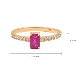 Octagon Gemstone Ring In 18k Yellow Gold Burma Ruby And Dainty Diamond Women Rings