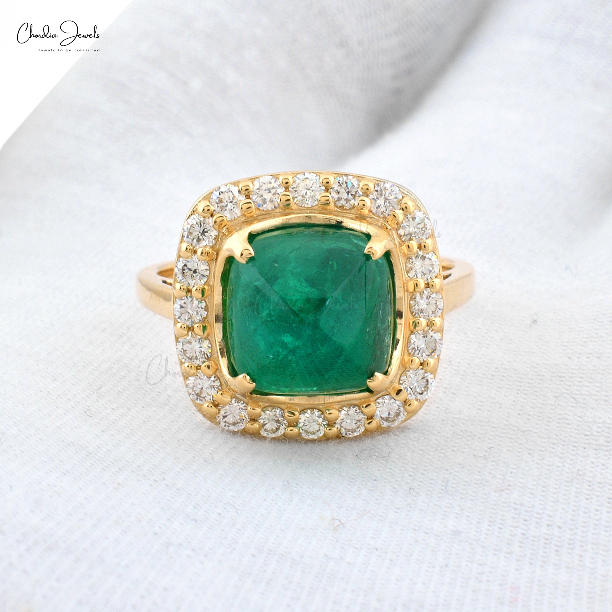Halo Engagement Ring With 9.5mm Emerald Gemstone And Diamond 14k Yellow Gold Ring Size US7
