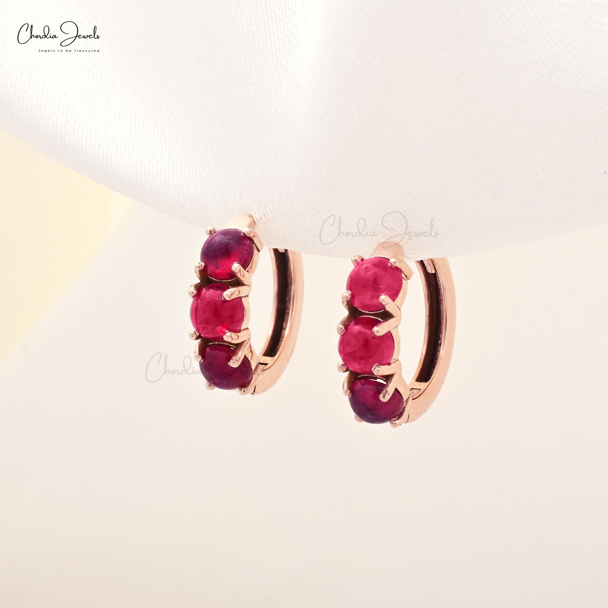 Natural Burma Ruby Huggies Hoops With 14k Solid Rose Gold Latch Back Daughter Earrings