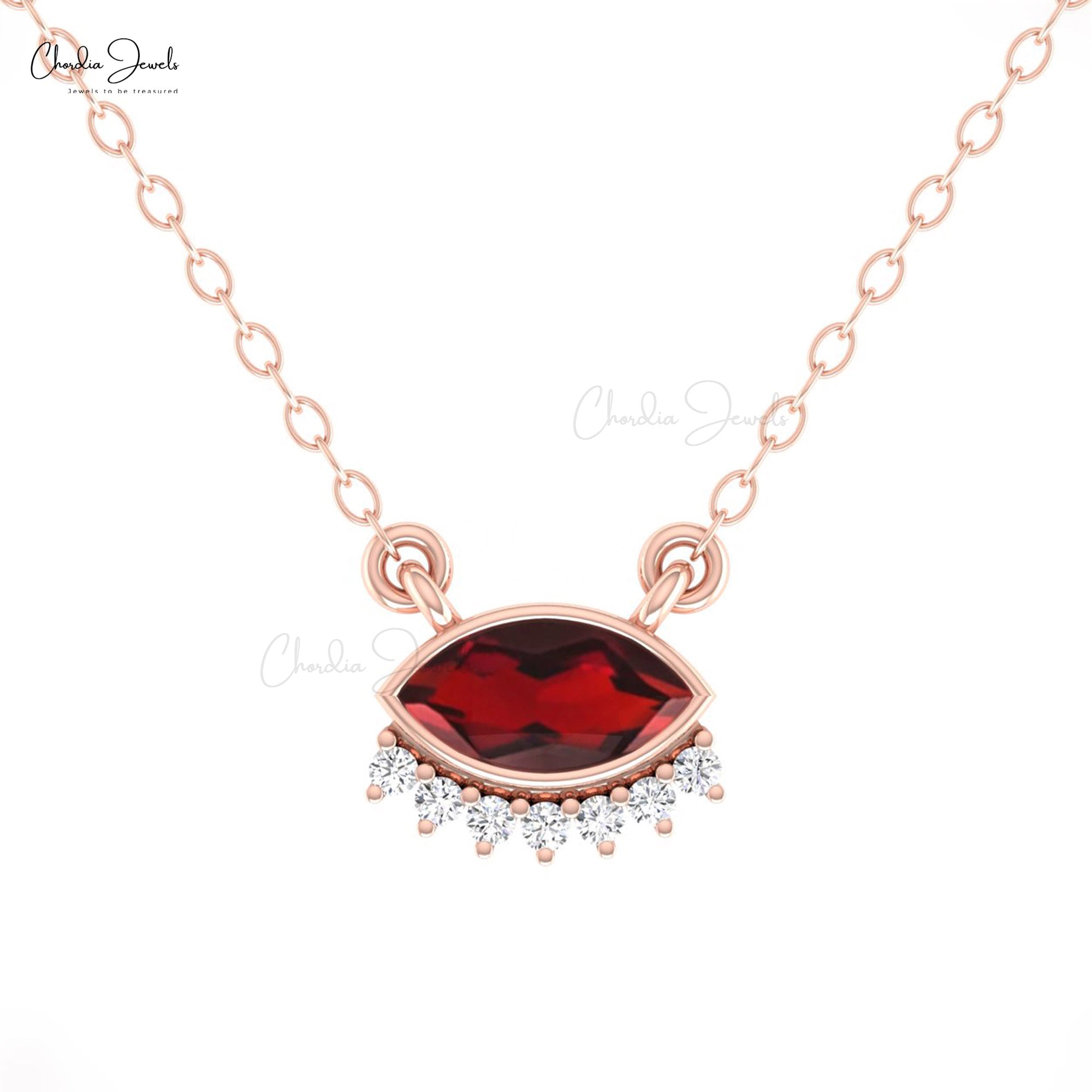 Natural Red Garnet Dainty Necklace With Floating Diamond 14k Real Gold Bridal Necklaces
