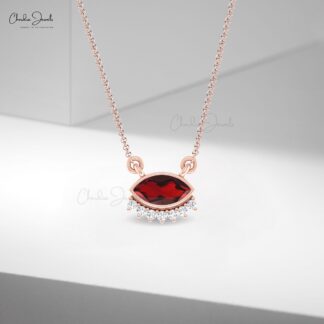 Natural Red Garnet Dainty Necklace With Floating Diamond 14k Real Gold Bridal Necklaces