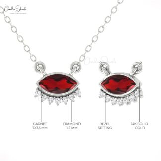 Natural Red Garnet Dainty Necklace With Floating Diamond 14k Real Gold Bridal Necklaces