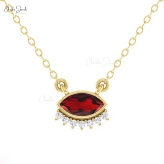 Natural Red Garnet Dainty Necklace With Floating Diamond 14k Real Gold Bridal Necklaces