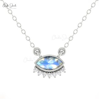 Genuine Moonstone Floating Necklace With Diamond Accents In 14k Solid Gold Necklaces