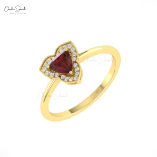 Thin band garnet diamond engagement ring