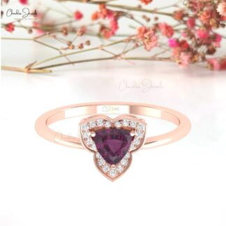 Garnet diamond halo engagement ring 14k gold