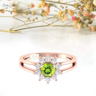 Parallel Split Shank Wedding Ring In 14k Solid Gold Peridot 5mm Gemstone Diamond Rings