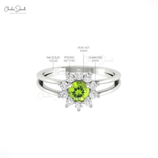 Parallel Split Shank Wedding Ring In 14k Solid Gold Peridot 5mm Gemstone Diamond Rings