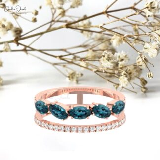 Stackable Twin Shank Diamond Ring In Solid 14k Gold London Blue Topaz Engagement Bands