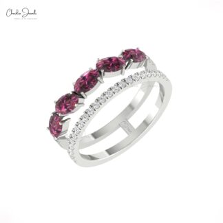 Solid 14k Gold Split Shank Band With 1.1 Ct Rhodolite Garnet & Diamond Engagement Ring
