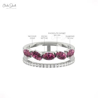 Solid 14k Gold Split Shank Band With 1.1 Ct Rhodolite Garnet & Diamond Engagement Ring