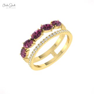 Solid 14k Gold Split Shank Band With 1.1 Ct Rhodolite Garnet & Diamond Engagement Ring