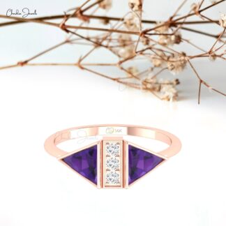 Dual Birthstone Bridal Ring With 0.5 Ct Amethyst And Diamond Accents In 14k Real Gold Ring