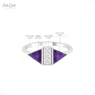 Dual Birthstone Bridal Ring With 0.5 Ct Amethyst And Diamond Accents In 14k Real Gold Ring