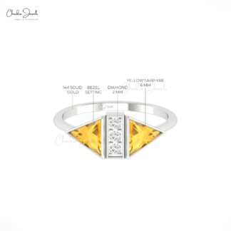 Authentic Triangle Cut Citrine Ring In Real 14k Gold Diamond Handmade Engagement Ring