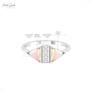 Solid 14k Gold Diamond Accents Ring With 6mm Fire Opal October Birthstone Rings For Her