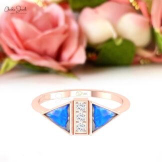 Diamond Accented Ring In 14k Real Gold Rainbow Moonstone 0.5 Ct Gemstone Proposal Ring