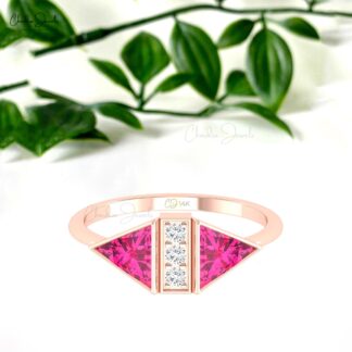 Five Stone Wedding Ring With 0.5 Ct Pink Tourmaline Pave Diamond Rings In 14k Real Gold