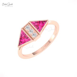 Five Stone Wedding Ring With 0.5 Ct Pink Tourmaline Pave Diamond Rings In 14k Real Gold