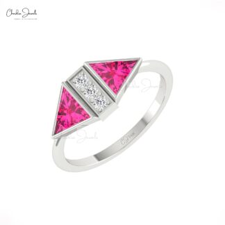Five Stone Wedding Ring With 0.5 Ct Pink Tourmaline Pave Diamond Rings In 14k Real Gold