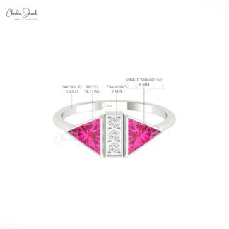 Five Stone Wedding Ring With 0.5 Ct Pink Tourmaline Pave Diamond Rings In 14k Real Gold