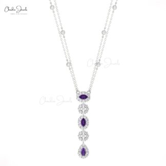 Y Shape Dangle Chain Necklace With 0.63 Ct Amethyst Diamond Pave In 14k Gold Necklace