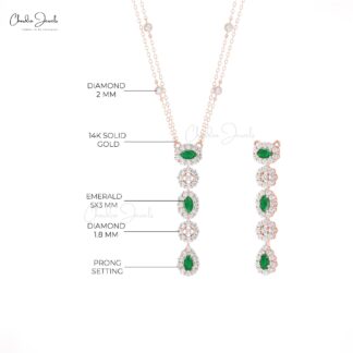 Y Drop Lariat Chain Necklace In Solid 14k Gold Emerald Halo Diamond Daughter Necklaces