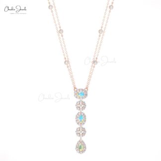 Triple Fire Opal Y Necklace With Halo Diamond Pave In 14k Pure Gold Hallmark Necklace