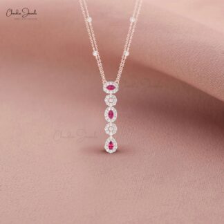 Dangling Y Drop Necklace With 0.63 Ct Pink Tourmaline Diamond Chain Necklace In 14k Gold
