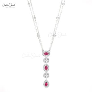 Dangling Y Drop Necklace With 0.63 Ct Pink Tourmaline Diamond Chain Necklace In 14k Gold