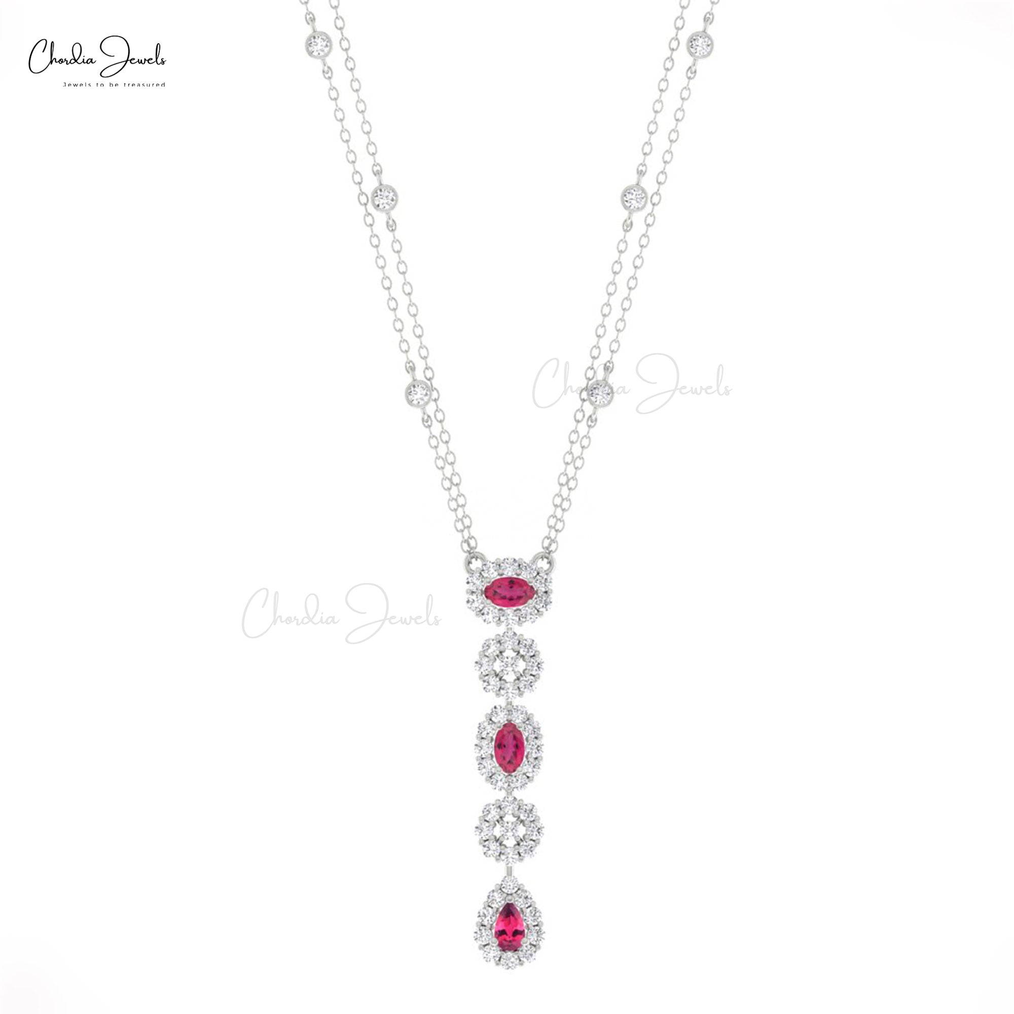 Dangling Y Drop Necklace With 0.63 Ct Pink Tourmaline Diamond Chain Necklace In 14k Gold